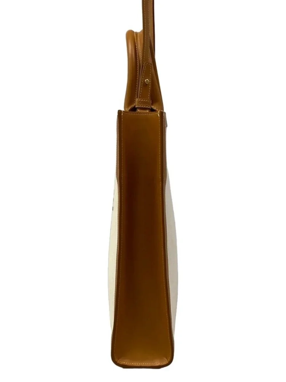 CELINE Small Vertical CELINE Cabas Cream Brown Canvas Leather Tote Bag